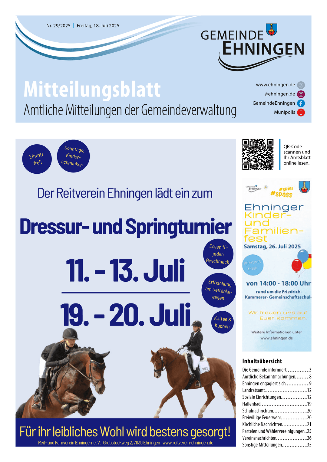 Titelseite des Mitteilungsblattes von ehningen