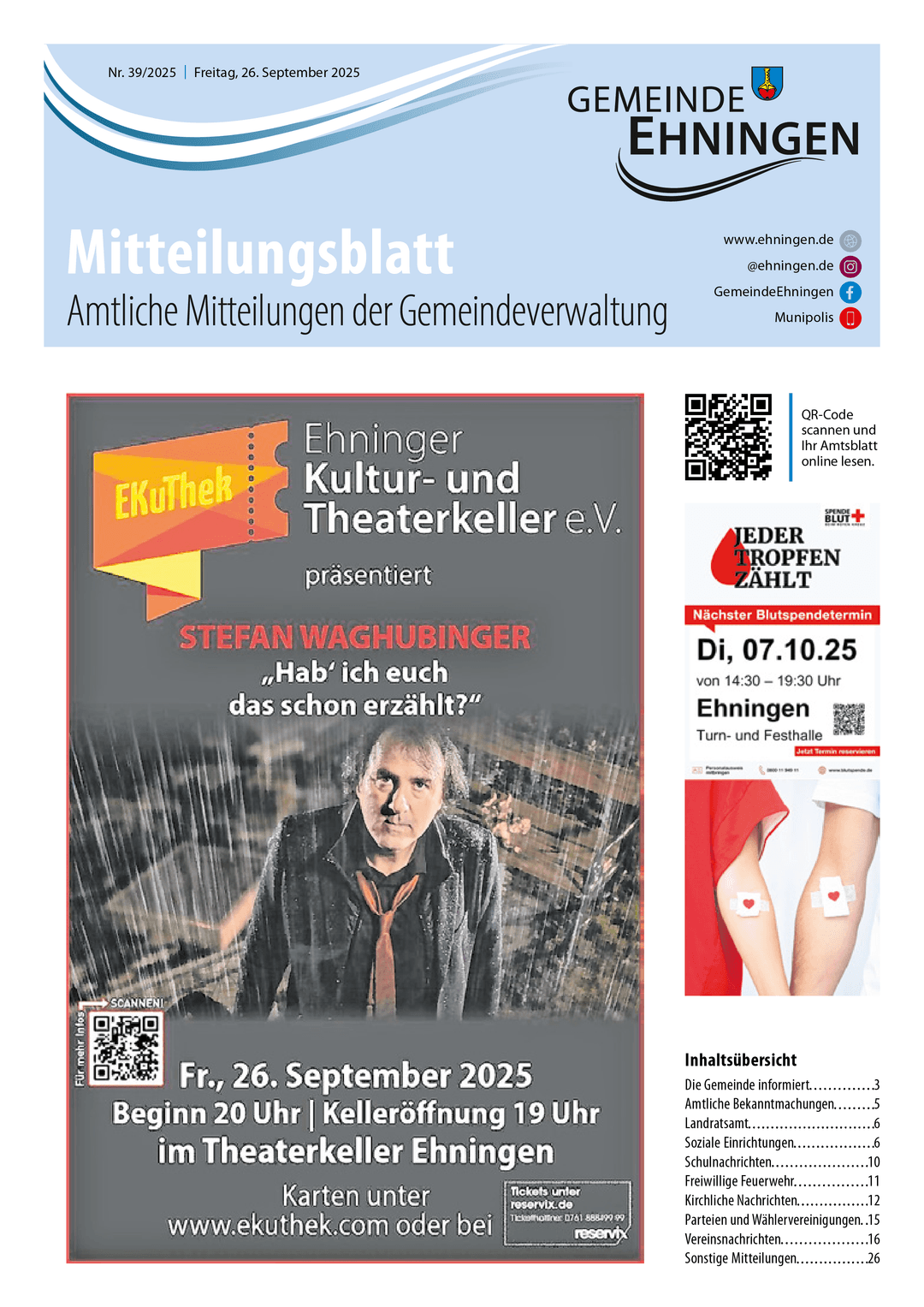 Titelseite des Mitteilungsblattes von ehningen