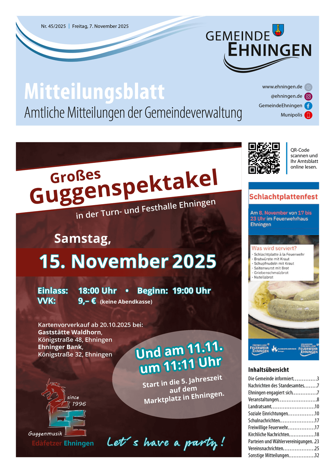 Titelseite des Mitteilungsblattes von ehningen