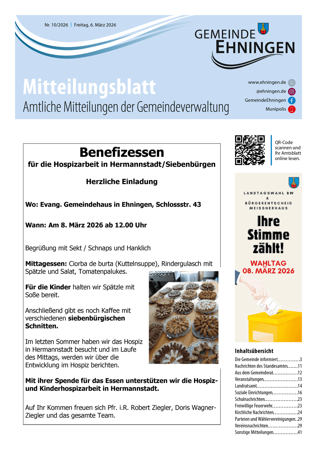 Titelseite des Mitteilungsblattes von ehningen