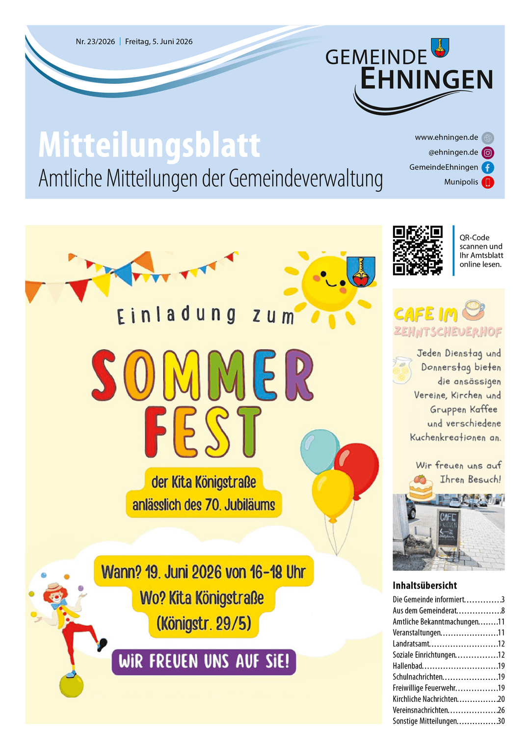 Titelseite des Mitteilungsblattes von ehningen