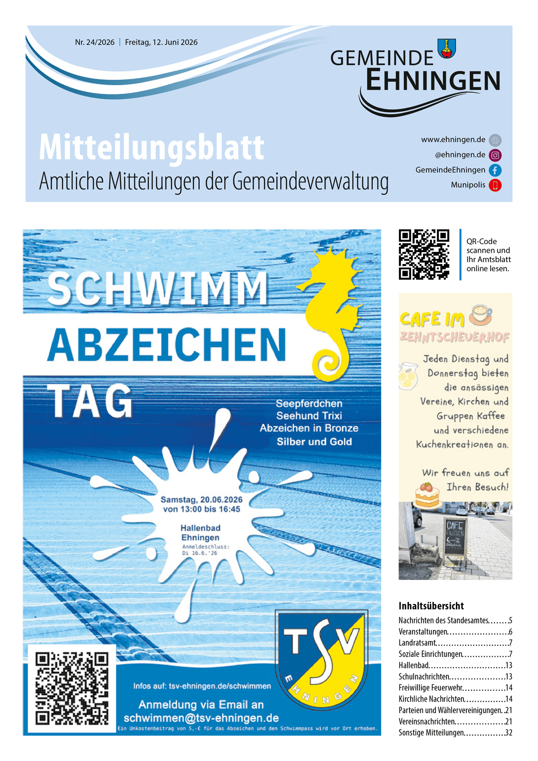 Titelseite des Mitteilungsblattes von ehningen