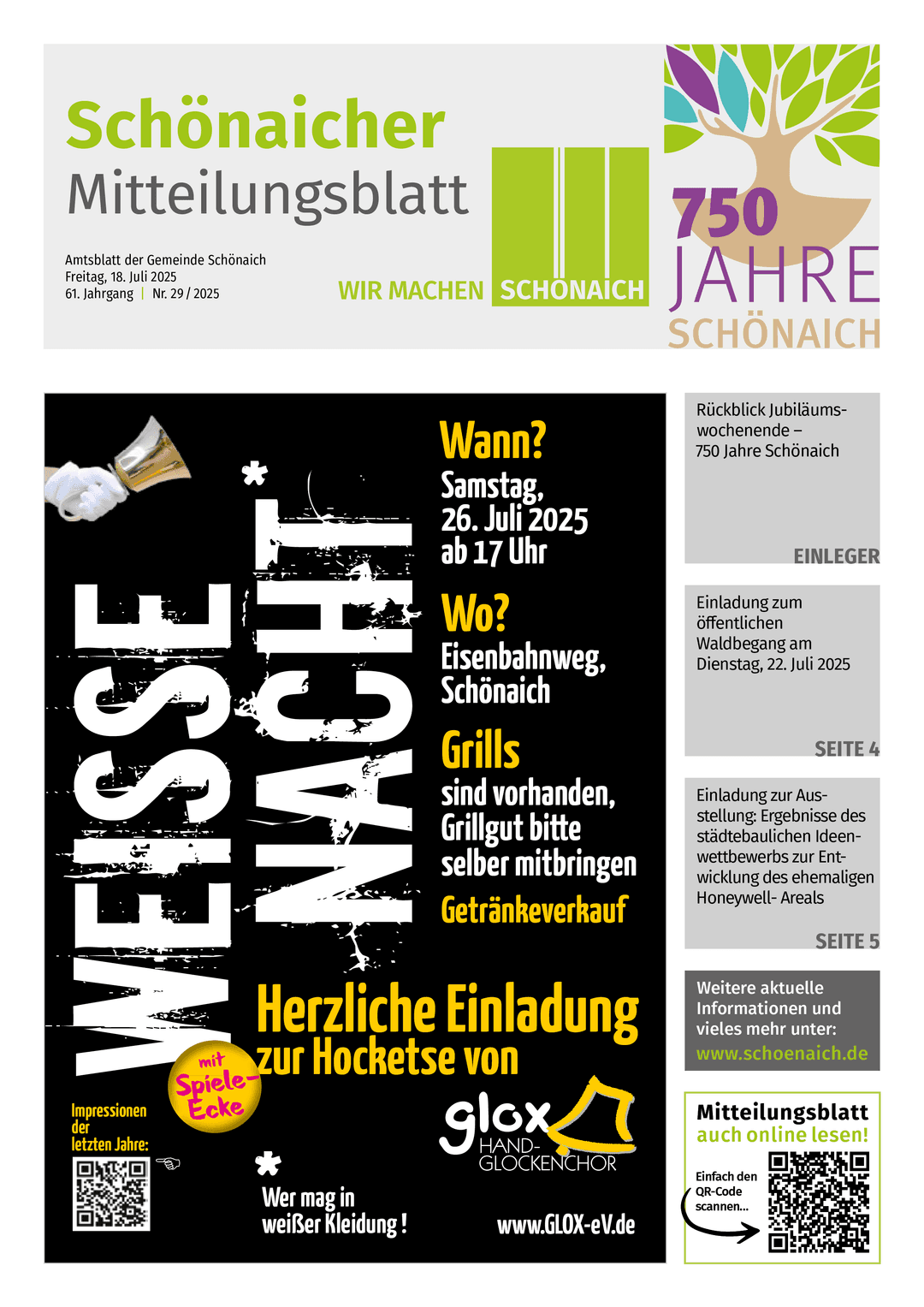 Titelseite des Mitteilungsblattes von schonaich