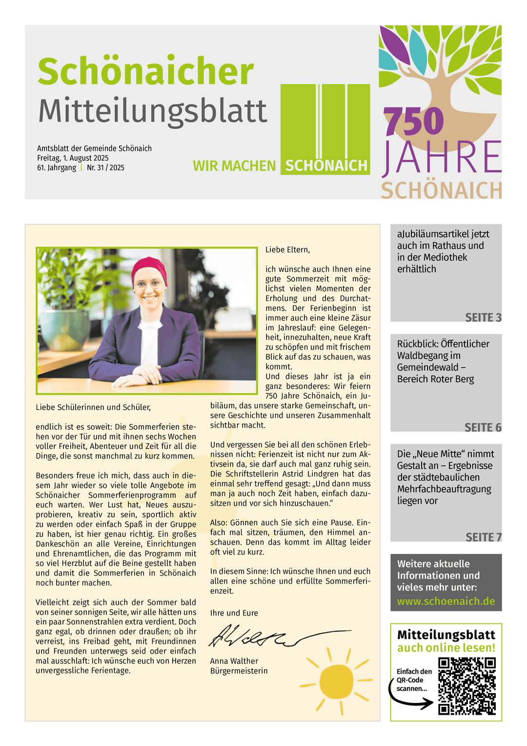 Titelseite des Mitteilungsblattes von schonaich