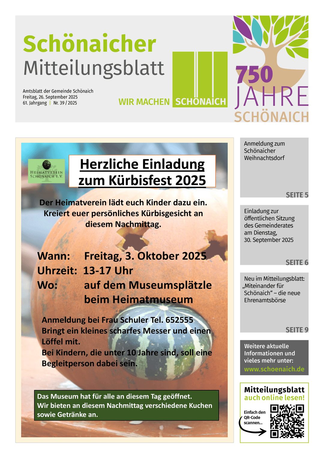 Titelseite des Mitteilungsblattes von schonaich