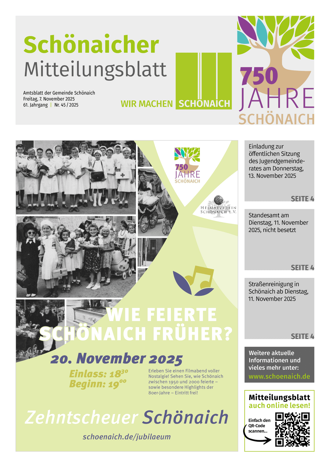 Titelseite des Mitteilungsblattes von schonaich