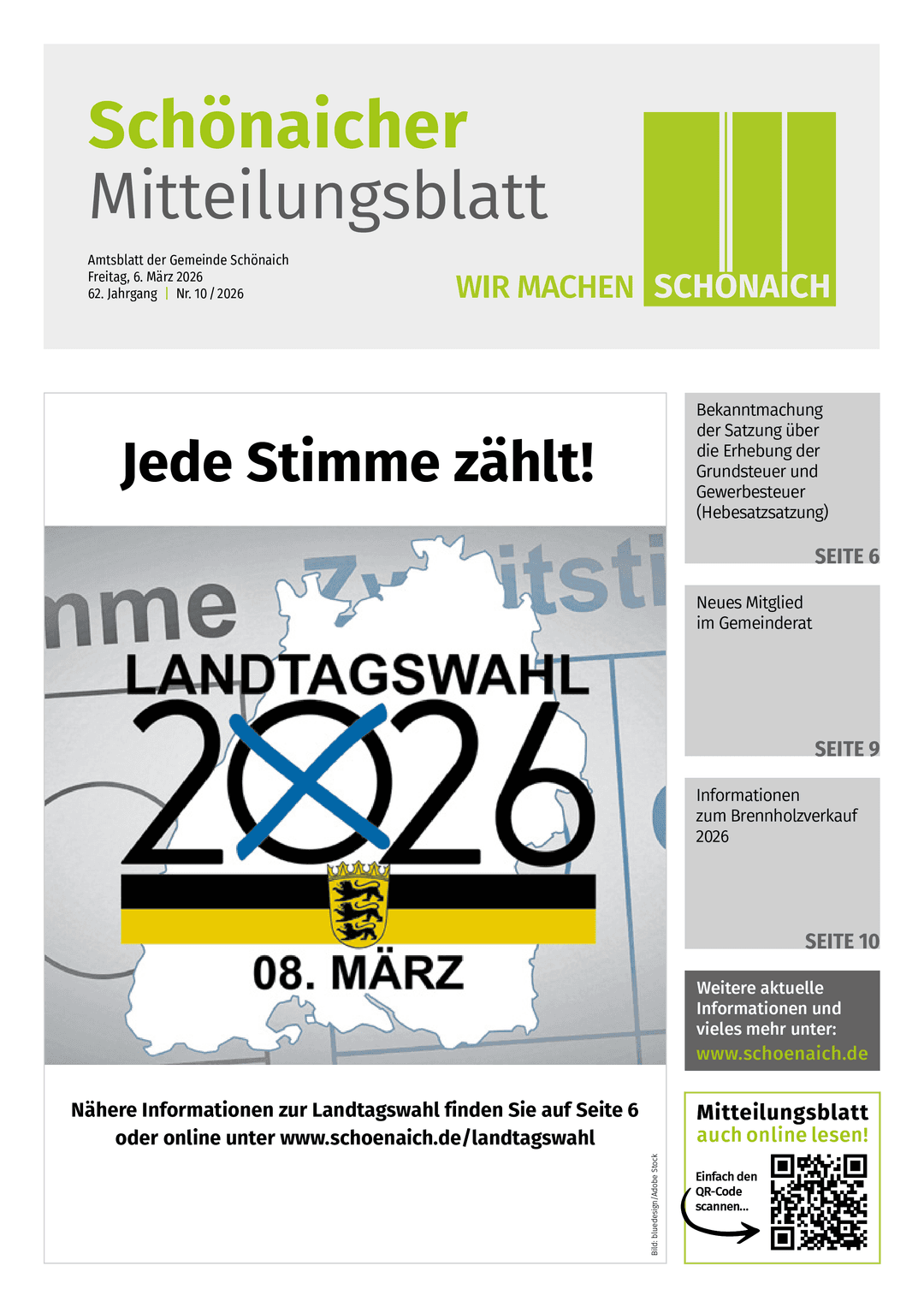 Titelseite des Mitteilungsblattes von schonaich