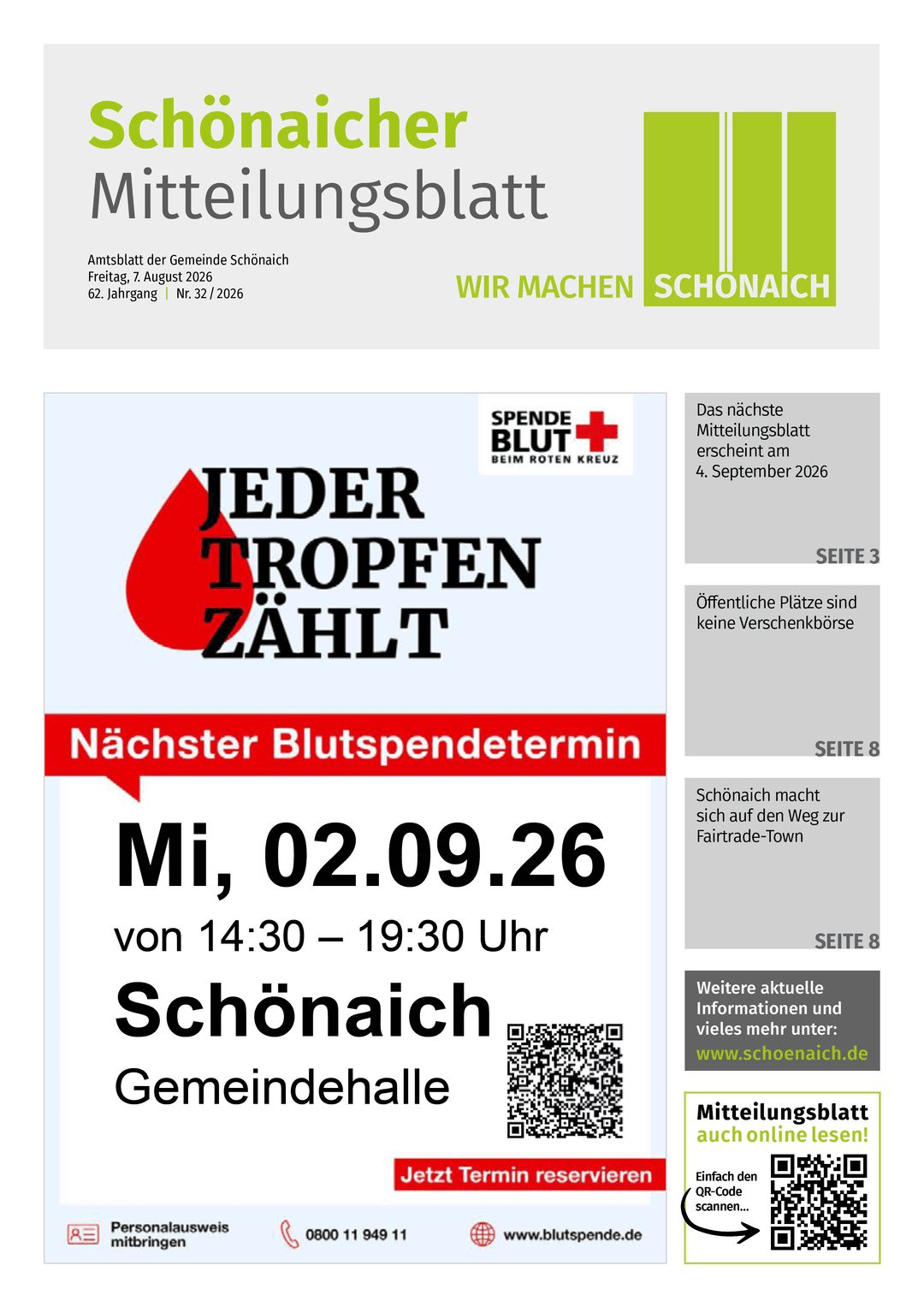 Titelseite des Mitteilungsblattes von schonaich