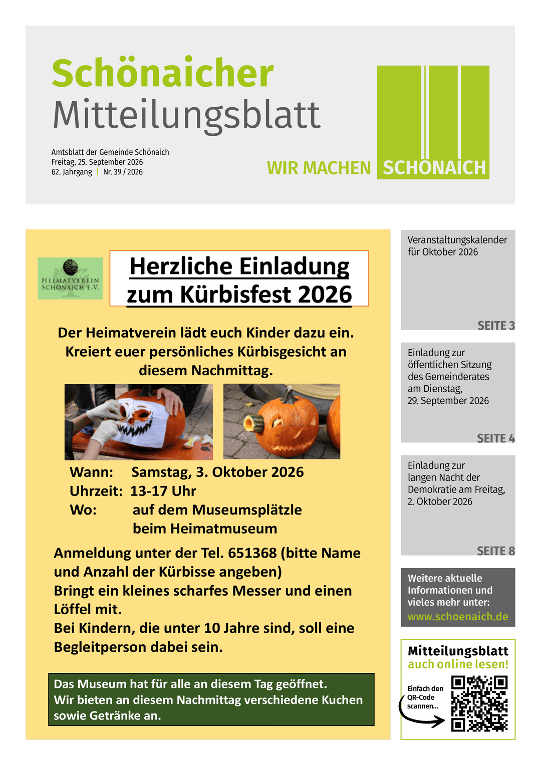 Titelseite des Mitteilungsblattes von schonaich