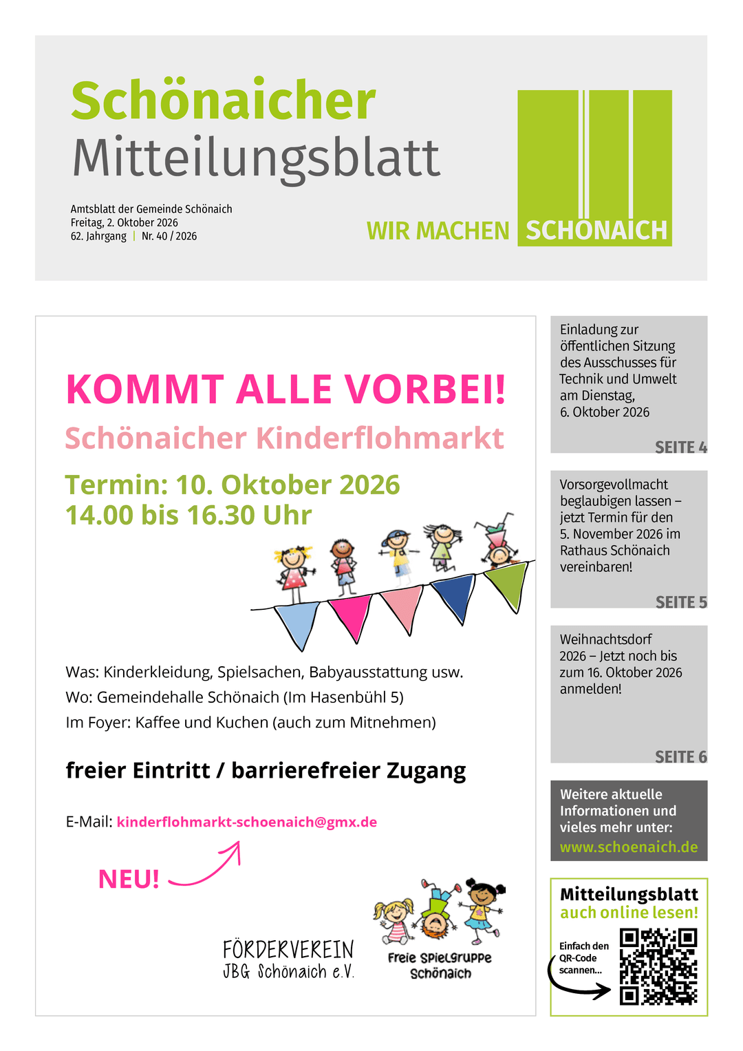 Titelseite des Mitteilungsblattes von schonaich